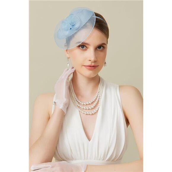 Fascinators Hats for Women - Tea Party Hat blue - Picture 4 of 6